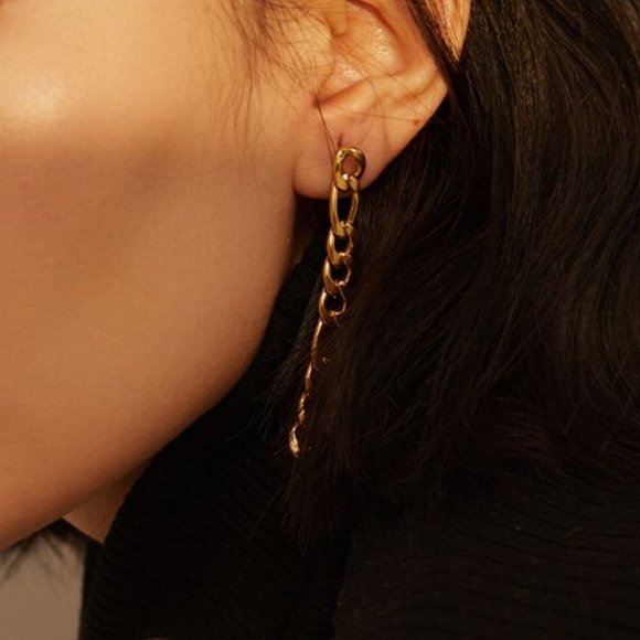 NEW 18K Gold Plated Link Chain Drop Earrings - Picture 4 of 7